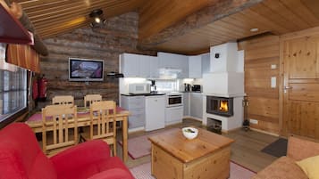 Ferienhütte, Sauna (30 m2) | Schreibtisch, kostenloses WLAN, Bettwäsche