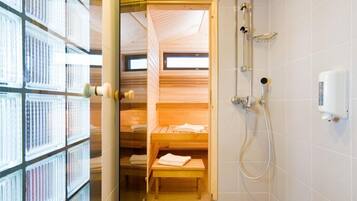 Shower, free toiletries, towels