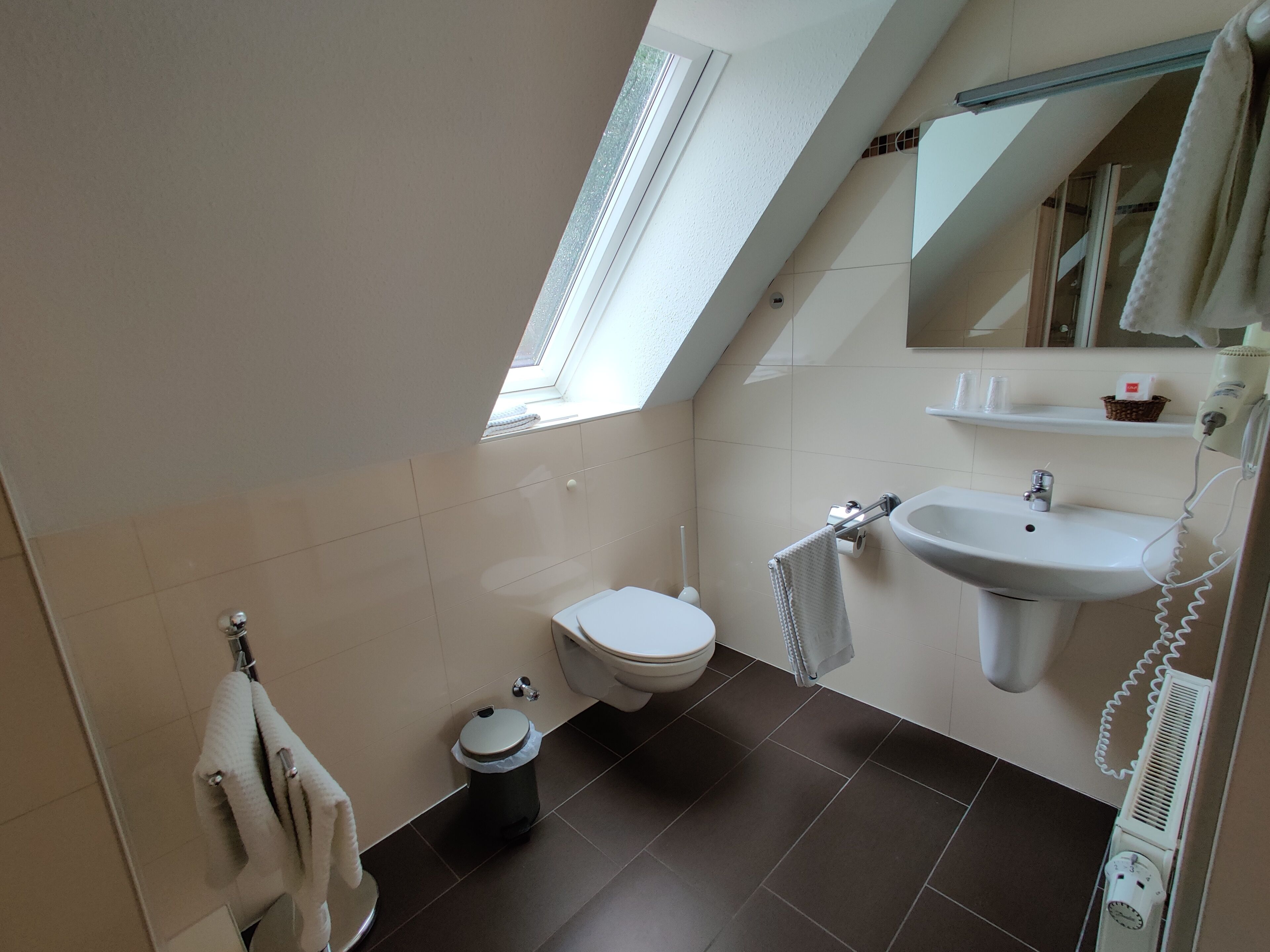 quadruple room | bathroom | shower, hair dryer, towels, soap