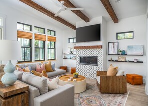 TV, fireplace, offices