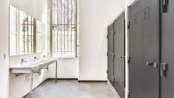 Regadera, toallas, papel de baño