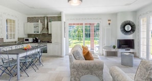 Villa, 3 Bedrooms, 2 Bathrooms | Living area | 32-inch flat-screen TV with satellite channels, TV, fireplace
