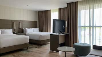 Studio, 2 Queen Beds, Non Smoking, City View | In-room safe, laptop workspace, blackout curtains, soundproofing