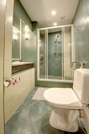 Apartment, 1 Bedroom, Terrace | Bathroom | Shower, hair dryer, soap, shampoo - Vilnius Old town apartments (Vilnius)