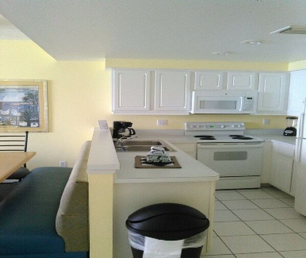 Fridge, oven, dishwasher, coffee/tea maker