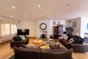 TV, fireplace, DVD player, books