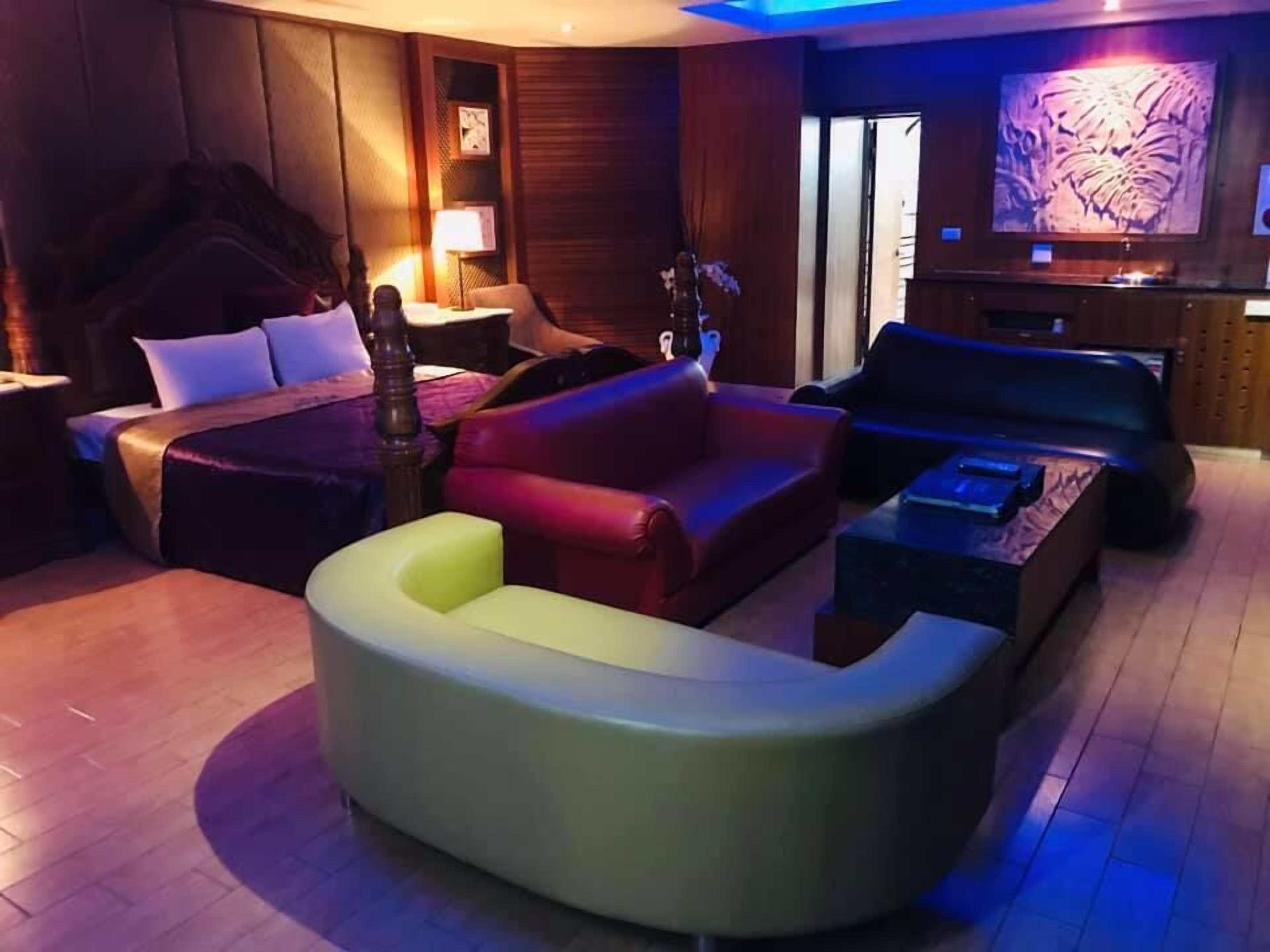 Desk, blackout curtains