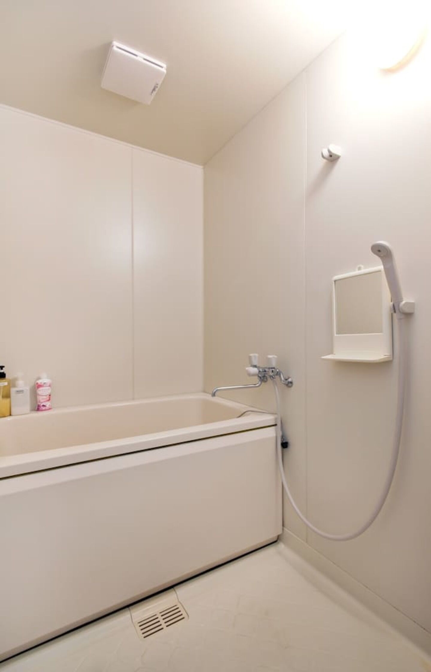 Bathtub, hair dryer, towels, toilet paper