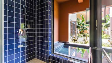 Shower, free toiletries, hair dryer, slippers