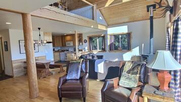 Smart TV, fireplace, DVD player, video library