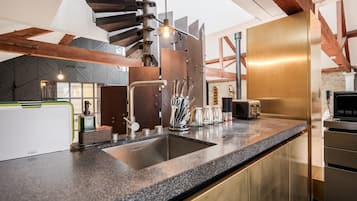 Exclusive Apartment, River View (Metro 607) | Private kitchen | Full-sized fridge, microwave, oven, stovetop