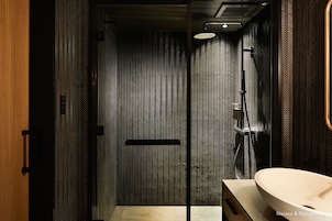 Eco-friendly toiletries, hair dryer, slippers, bidet