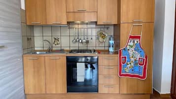 Apartment, 1 Bedroom (Aurora) | Private kitchen | Full-size fridge, oven, stovetop, cookware/dishes/utensils