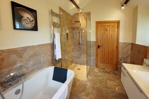 Hair dryer, bathrobes, slippers, towels