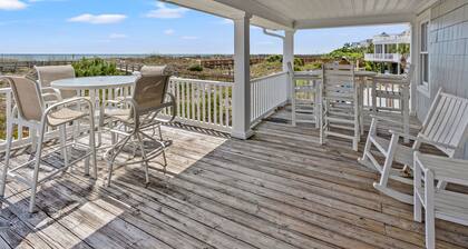 Popular oceanfront home-spacious w/beautiful beachfront deck, covered porch-perfect for families