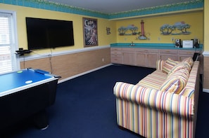 TV, DVD player, table football