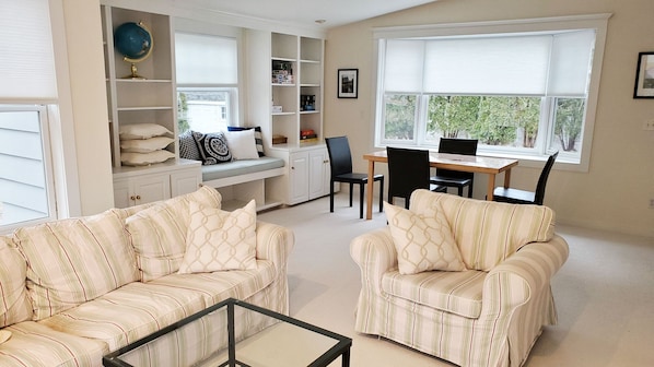 Smart TV, DVD player, books, video library