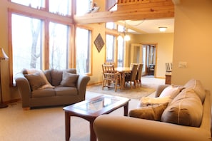 Smart TV, fireplace, DVD player, foosball