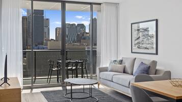 2 Bedroom Deluxe Apartment | Living area | 43-inch LCD TV with satellite channels, TV