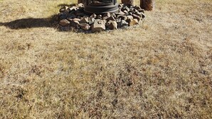 A stone lantern surrounded by rocks in a grassy field with a hill in the background. - Hunting ~n~ Hooks Getaway (Salmon)