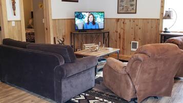 TV, fireplace, DVD player, books