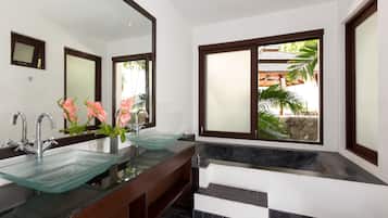 Three-Bedroom | Bathroom | Separate bathtub and shower, free toiletries, hair dryer, bathrobes
