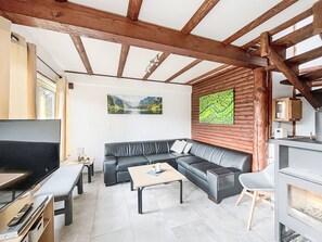 TV, fireplace, table football