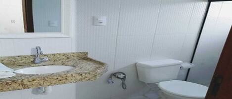 Shower, towels, toilet paper