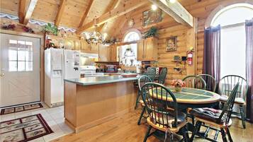 Cabin, Multiple Beds, Hot Tub, Mountain View | Private kitchen | Fridge, microwave, stovetop, dishwasher