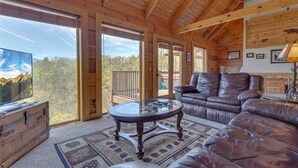 Cabin, Multiple Beds, Hot Tub, Mountain View | Living room | 42-inch TV with cable channels, fireplace