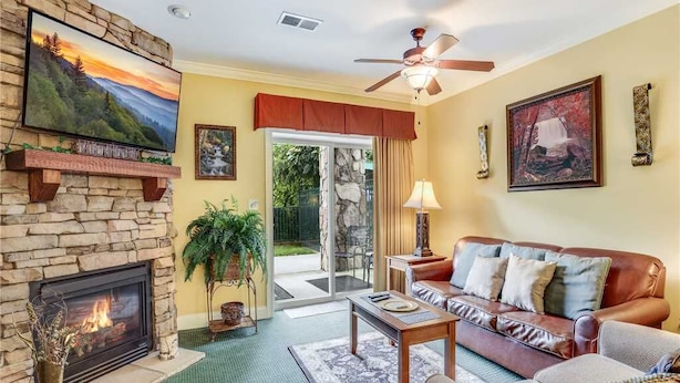 Condo, Multiple Beds, Hot Tub, Mountain View | Living room | 42-inch TV with cable channels, fireplace - Downtown Delight, 2 Bedrooms, Pool, Hot Tub, Sleeps 6 (Gatlinburg)