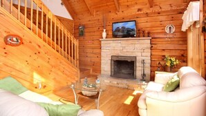 Cabin, Multiple Beds, Hot Tub, Mountain View | Living room | 42-inch TV with cable channels, fireplace - Dream Catcher, 2 Bedrooms, Hot Tub, Near Golf Course, Views, Sleeps 6 (Newport)