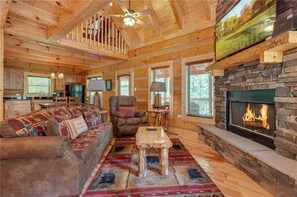 Cabin, 1 King Bed with Sofa bed, Hot Tub, Mountain View | Living room | 42-inch TV with cable channels, fireplace - Lovers' Hideaway, 1 Bedroom, Jetted Tub, Private, Pool Table, Sleeps 4 (Gatlinburg)