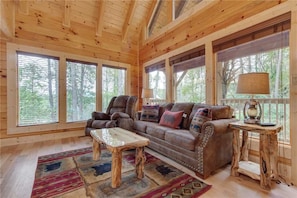 Cabin, Multiple Beds, Hot Tub, Mountain View | Living room | 42-inch TV with cable channels, fireplace, MP3 dock - Simply Unforgettable, 1 Bedroom, Bonus Loft, Arcade, Hot Tub, Sleeps 6 (Gatlinburg)