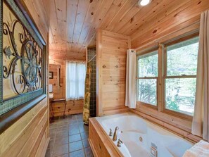 Cabin, Multiple Beds, Hot Tub, Mountain View | Bathroom | Towels - Rivers Edge, 3 Bedrooms, On Stocked Stream, Hot Tub, Grill, Sleeps 8 (Sevierville)
