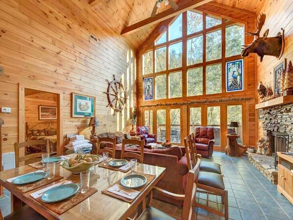 Cabin, Multiple Beds, Hot Tub, Mountain View | Private kitchen | Fridge, microwave, stovetop, dishwasher
