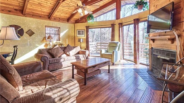 Cabin, Multiple Beds, Hot Tub | Living room | 42-inch TV with cable channels, fireplace - Creekside, 4 Bedrooms, Pool Access, Wifi, Hot Tub, Fireplace, Sleeps 10 (Gatlinburg)