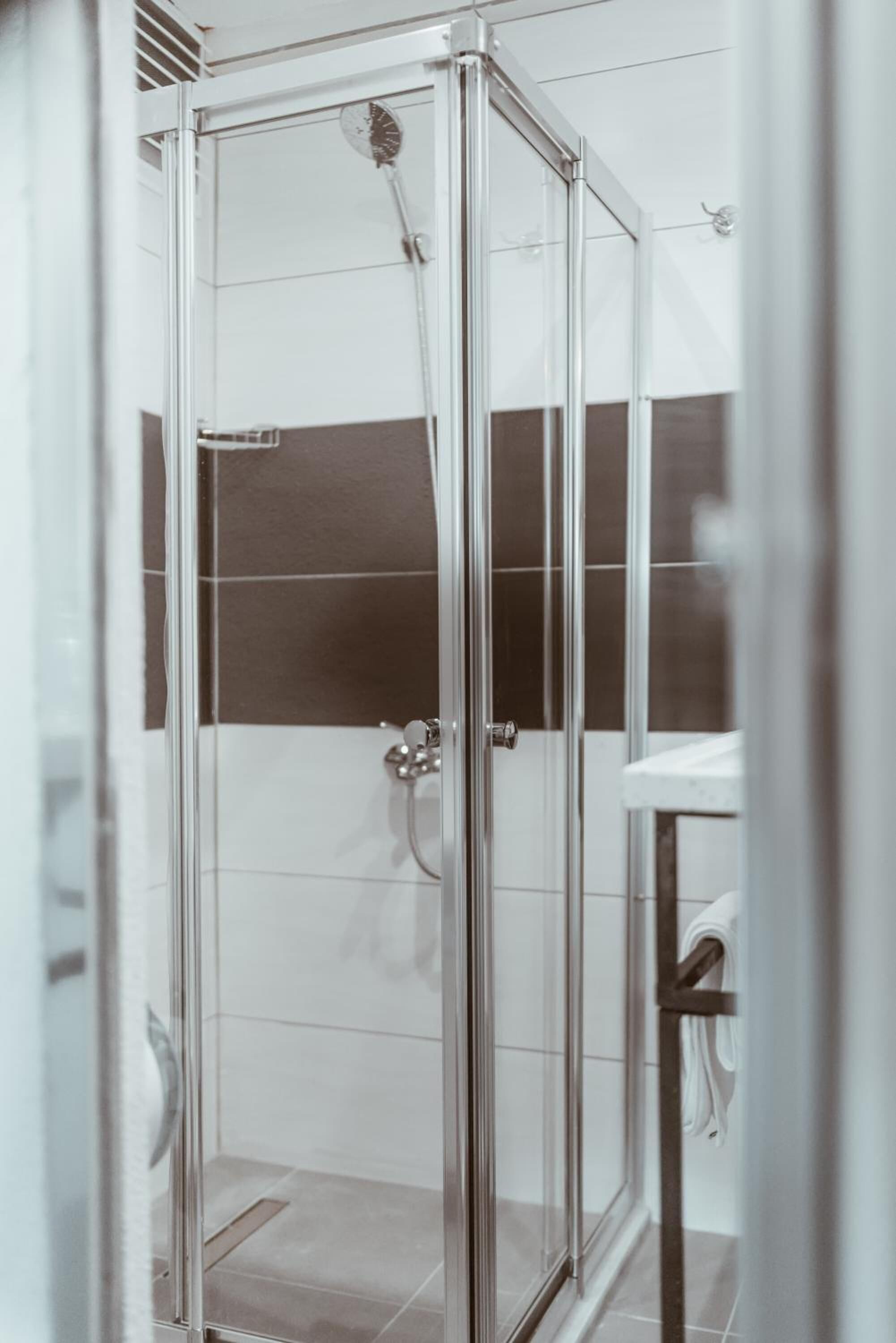 Chambre Triple Luxe | Salle de bain | Douche, sèche-cheveux, chaussons, serviettes fournies