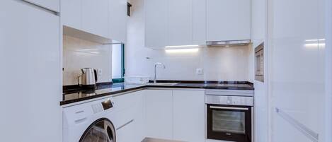 Fridge, microwave, oven, electric kettle