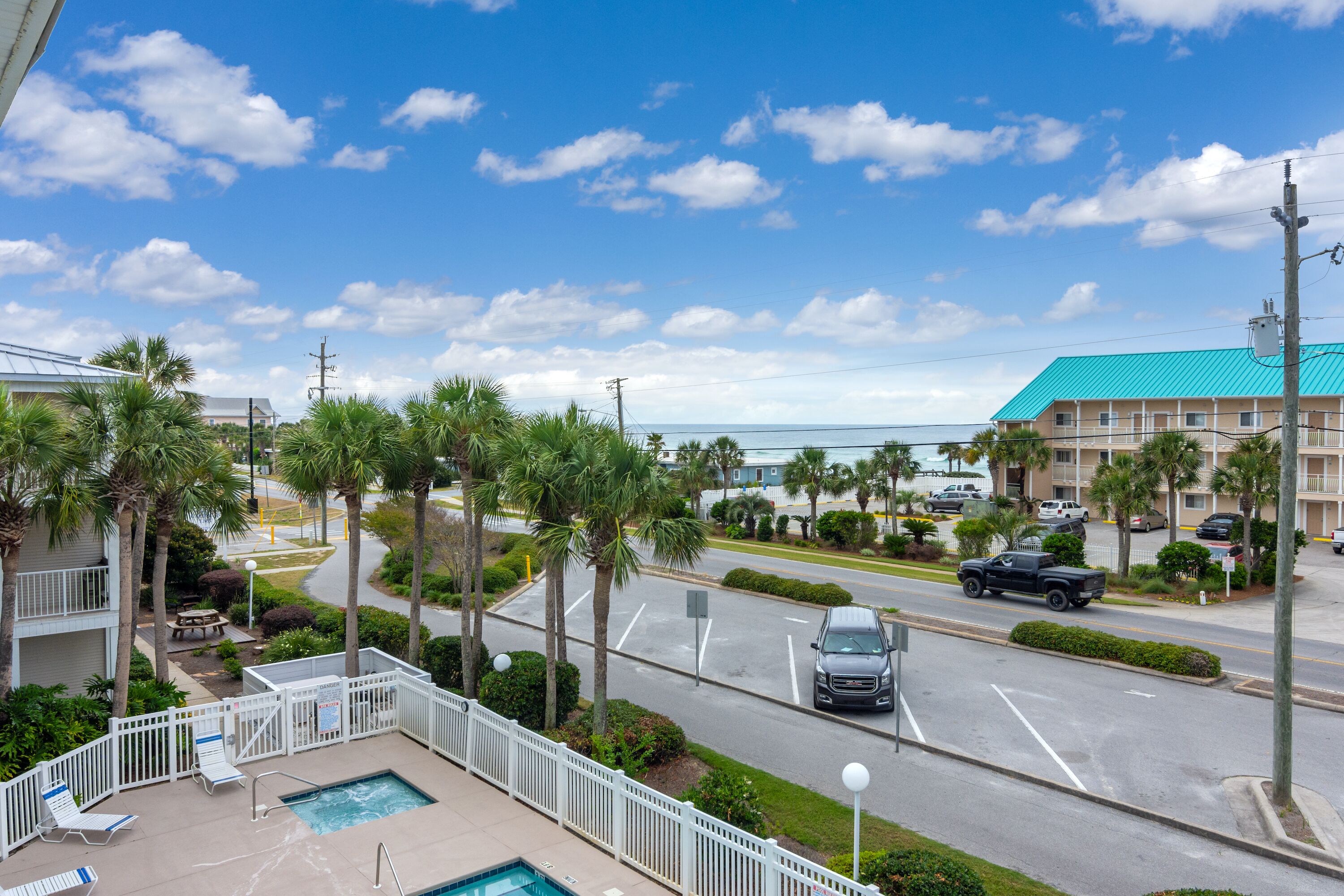 Deck View of the Gulf, Scenic Hwy 98 Rec Trail, and common pool/hot tub area