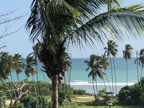 On the beach, sun loungers, beach towels