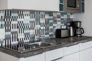 Fridge, microwave, oven, dishwasher