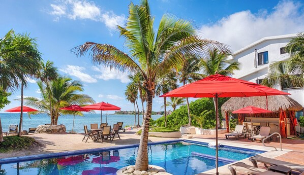 Pool - Spacious beachfront condo with AC, WiFi, swimming pool! (AKUMAL)