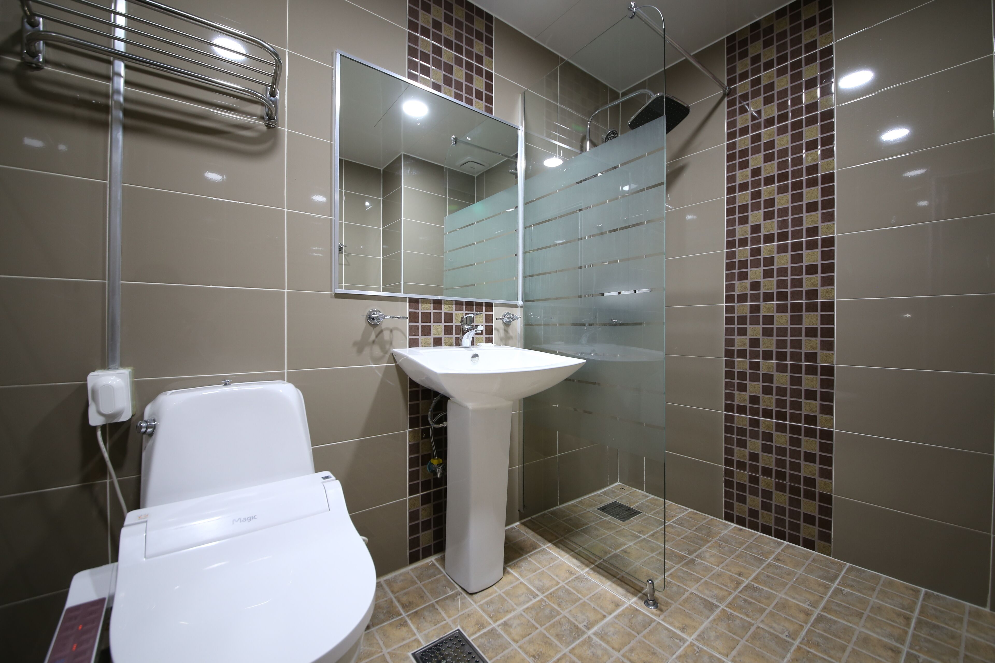 shower, free toiletries, hair dryer, bathrobes