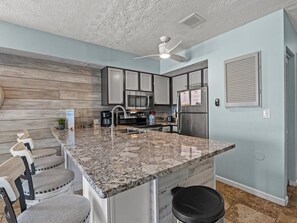 Fridge, microwave, oven, stovetop - Sand Dollar Unit 103 Two Bedrooms Oceanfront (Garden City Beach)