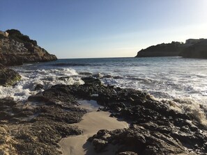 Plage à proximité, chaises longues, serviettes de plage