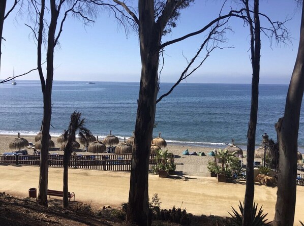 Plage, chaises longues, serviettes de plage