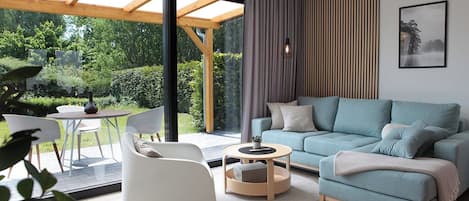 Una Smart TV, una chimenea, libros