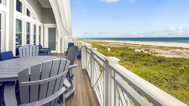 A balcony with a view of the beach and ocean. - "Views from Above" | Beachfront | Community Heated Pool (Panama City Beach)