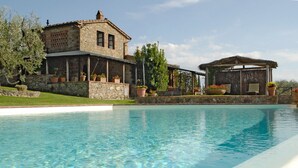 A stone building with a pool in front. - Romantic With Chianti Panorama (Bucine)